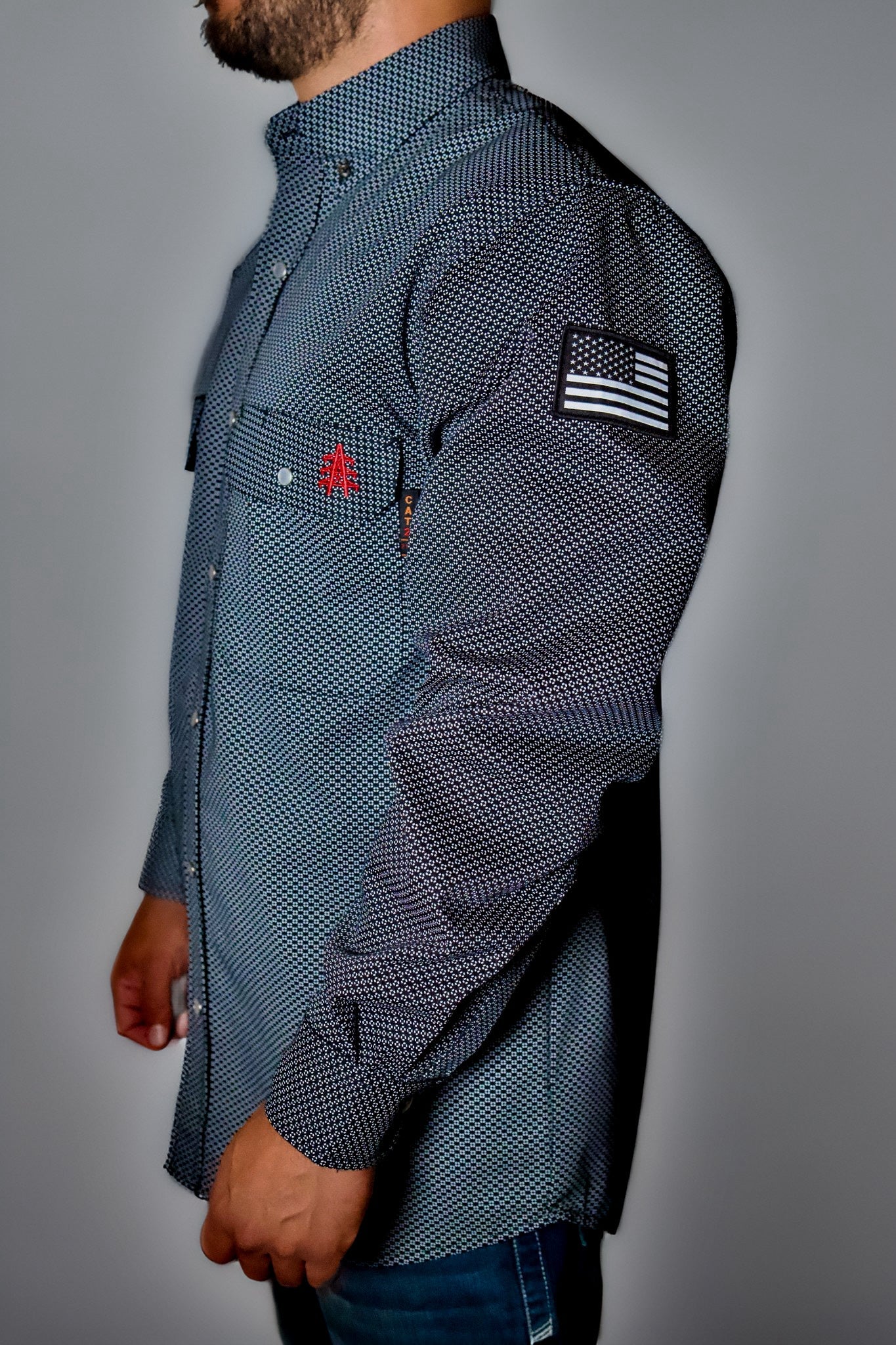 FR Pearl Snap Work Shirt - Shadow Black - With U.S Flag