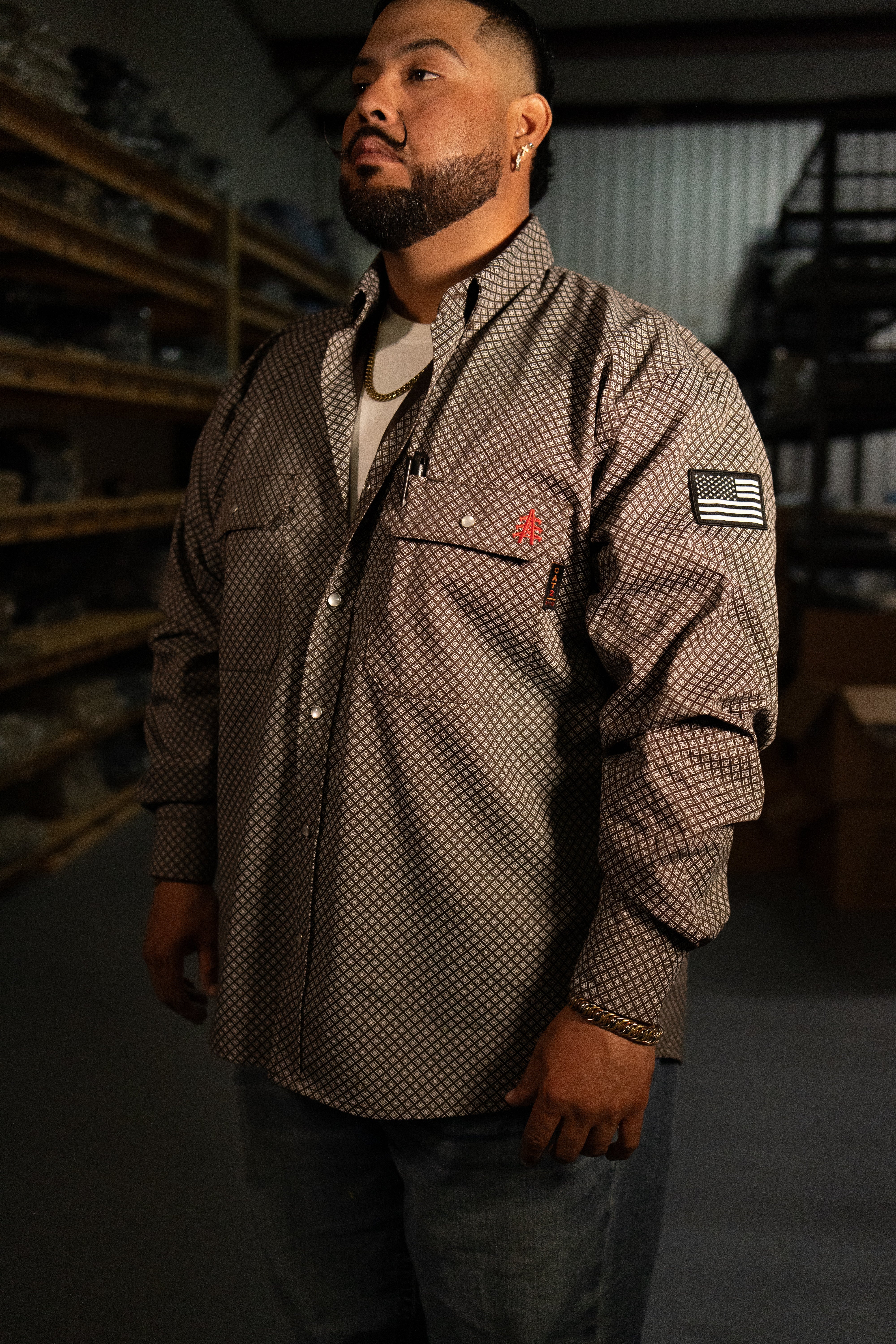 FR Pearl Snap Work Shirt - Copperhead - With U.S Flag