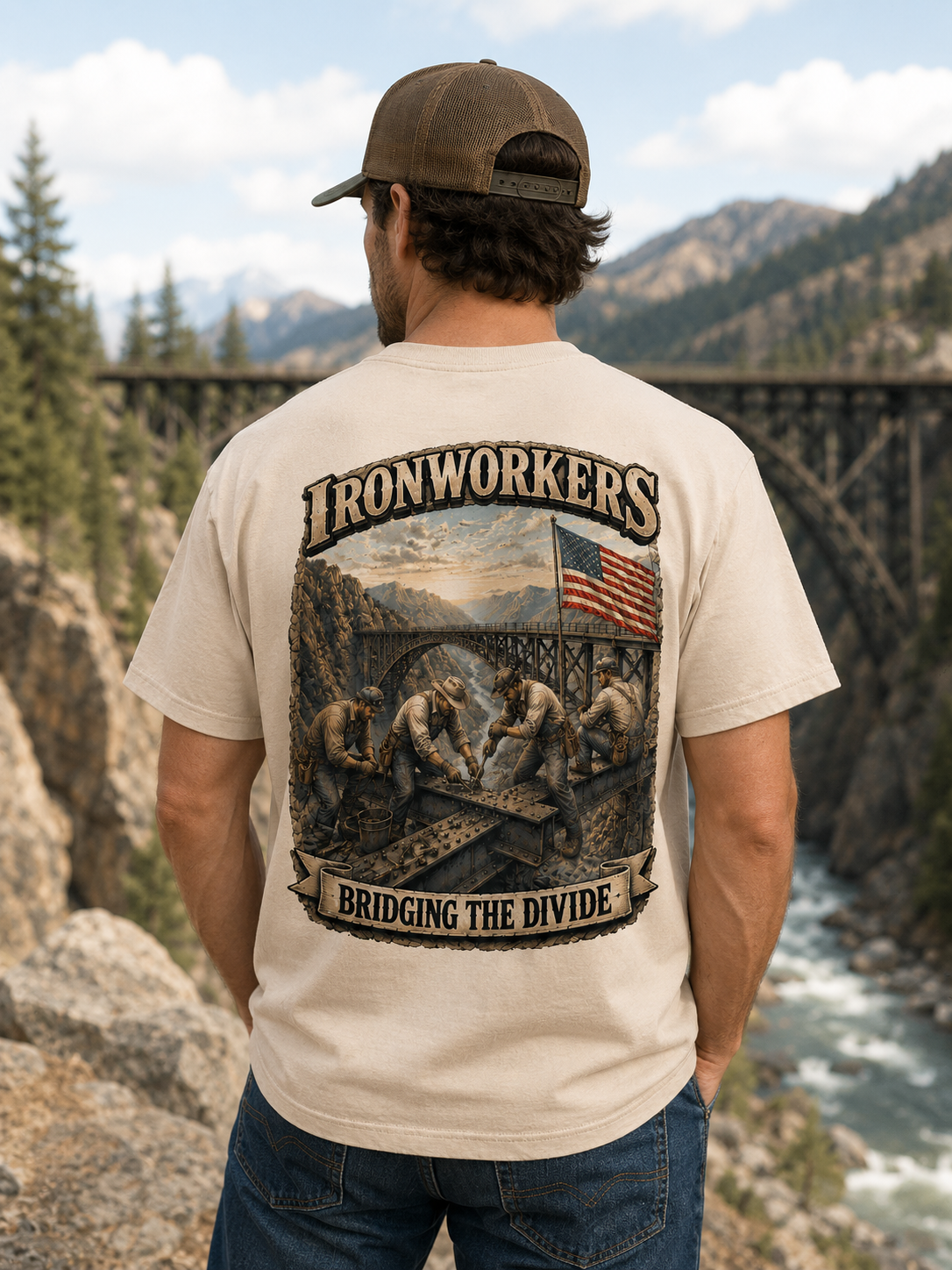 Old Skool Customs Ironworkers – Bridging the Divide T-Shirt