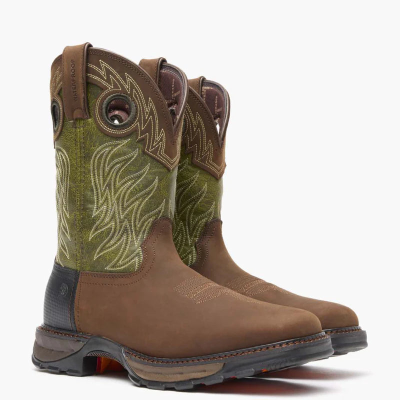 Durango 11" Western Waterproof Oiled Brown/Forest Green Durango Maverick XP Soft Toe #DDB0177