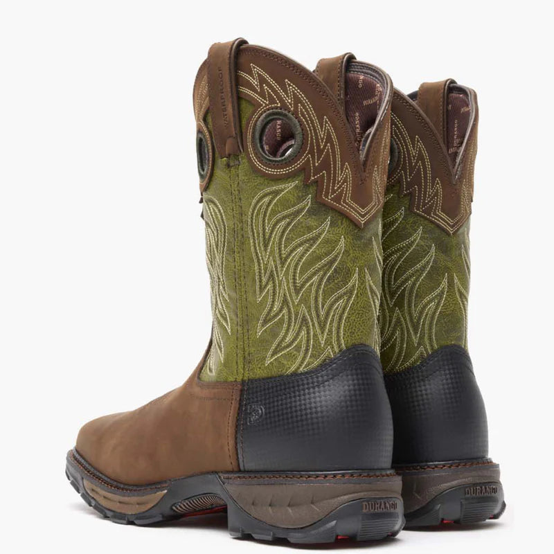 Durango 11" Western Waterproof Oiled Brown/Forest Green Durango Maverick XP Soft Toe #DDB0177