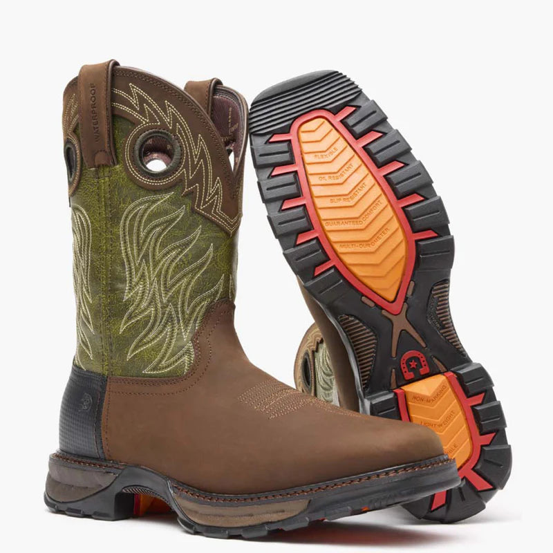 Durango 11" Western Waterproof Oiled Brown/Forest Green Durango Maverick XP Soft Toe #DDB0177