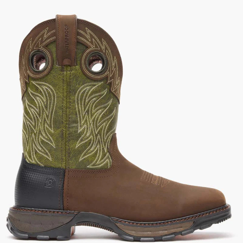Durango 11" Western Waterproof Oiled Brown/Forest Green Durango Maverick XP Soft Toe #DDB0177