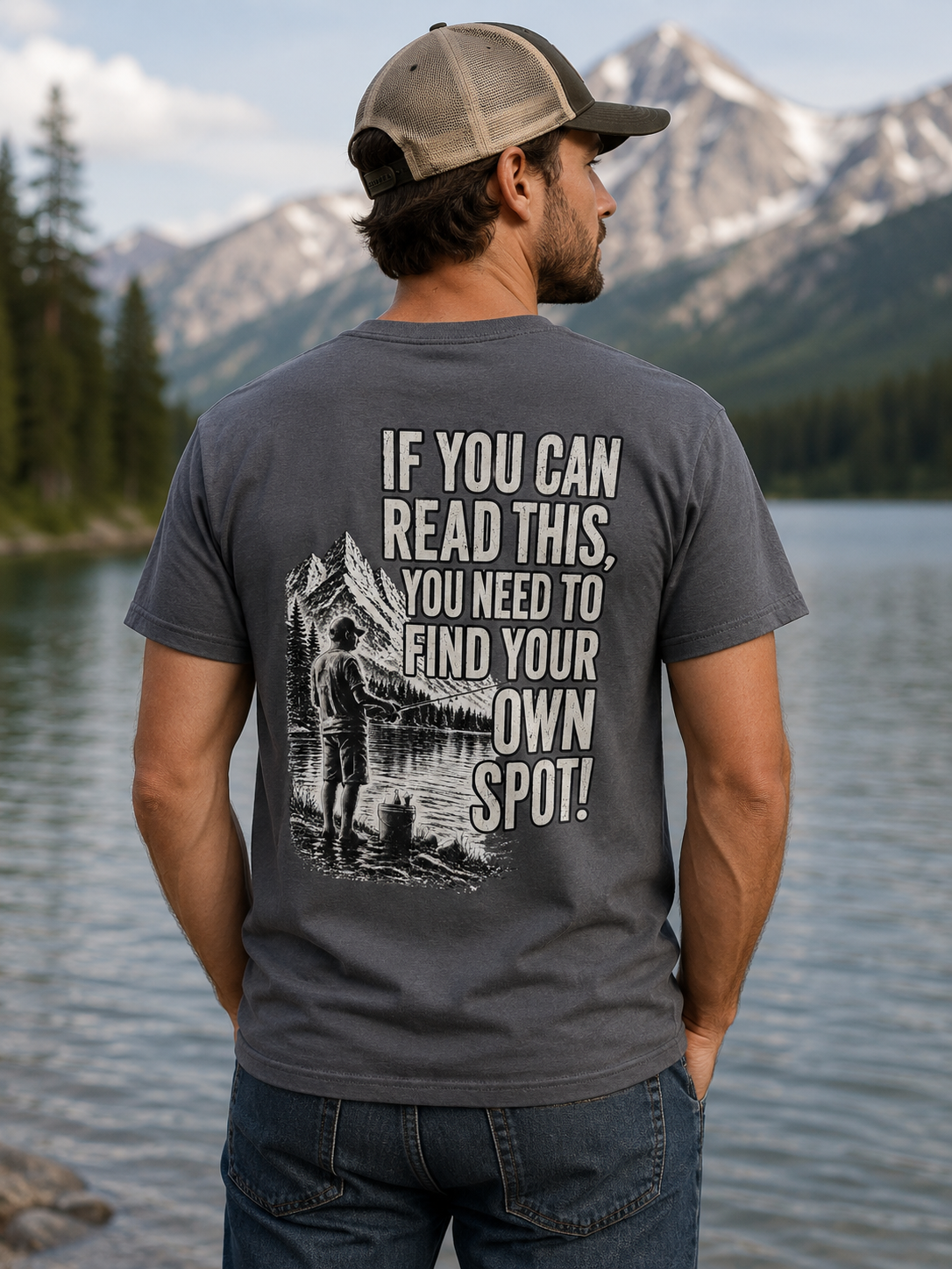Old Skool Customs "If You Can Read This, You Need to Find Your Own Spot" Fishing T-Shirt
