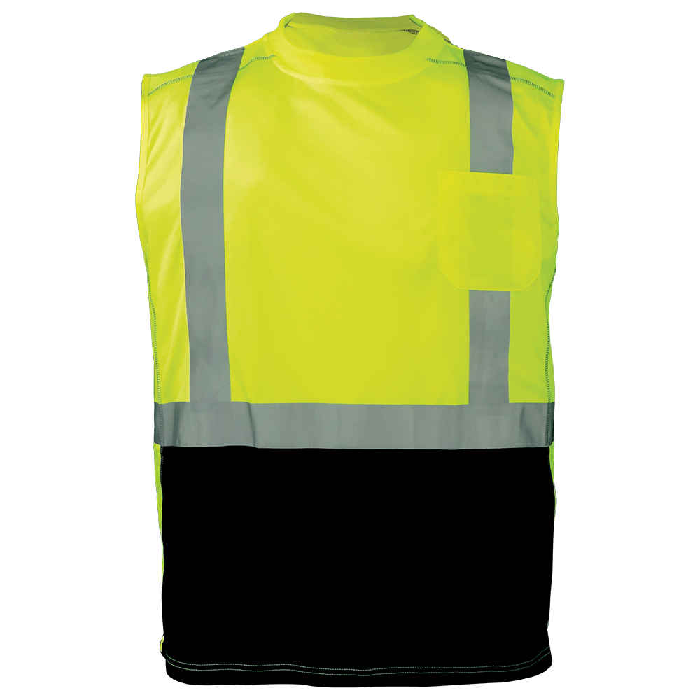 GGS FrogWear® HV Premium Athletic-Type High-Visibility Black Bottom Sleeveless Safety Shirt - GLO-202