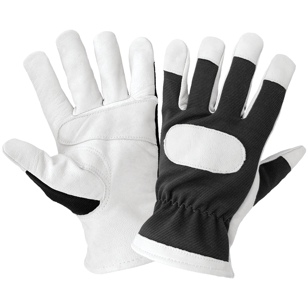 Hot Rod Gloves® Premium-Grade Grain Goatskin Leather Palm Mechanics Style Gloves with a Spandex Back and Double Palm - HR4008