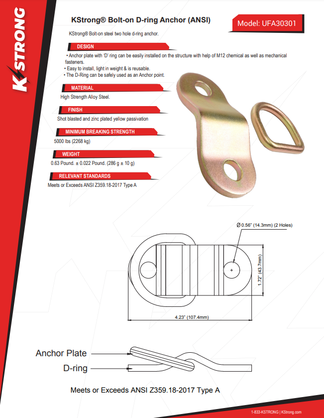 KStrong® Bolt-on D-ring Anchor (ANSI)
