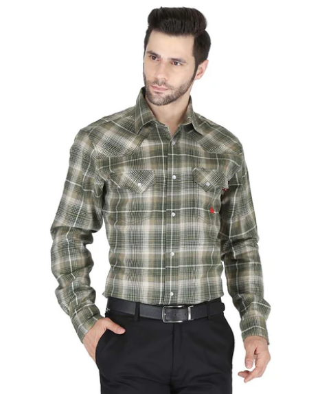 Forge Fr Men's Sage Green Plaid Long Sleeve Shirt - MFRPLDS231