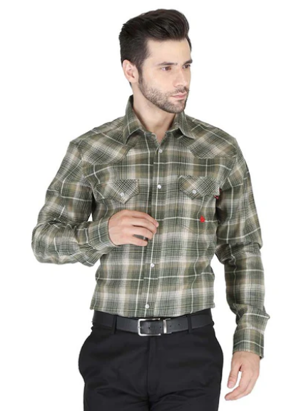 Forge Fr Men's Sage Green Plaid Long Sleeve Shirt - MFRPLDS231