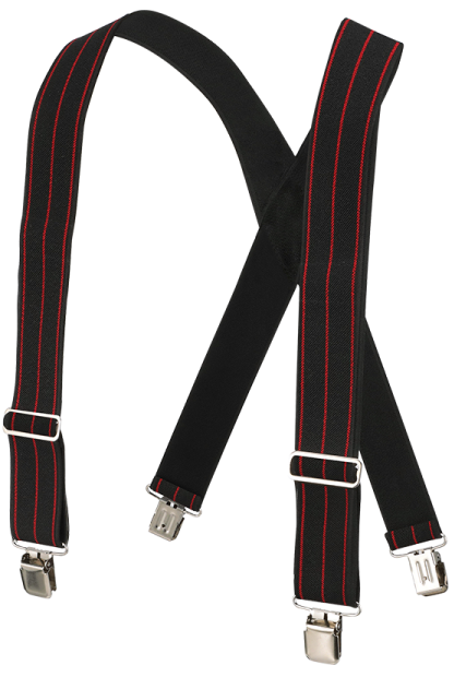 Welch 2" X-Back Work Clip-On Suspender w/ Black with Red Pinstripes