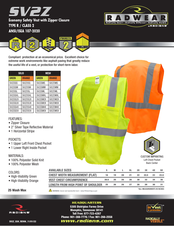 Radians Class 2 Vest Mesh w/ Zipper - Lime