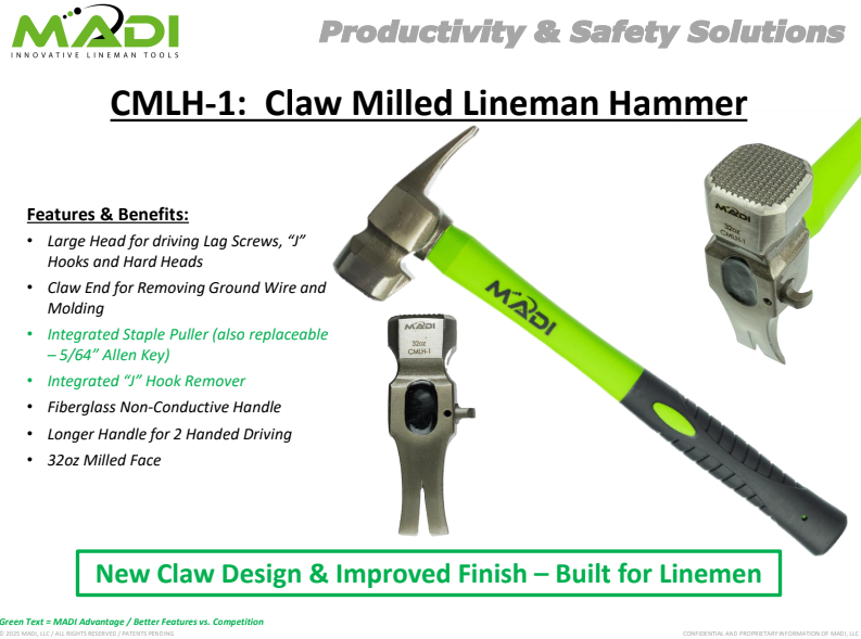 MADI Claw Milled Lineman Hammer 32oz