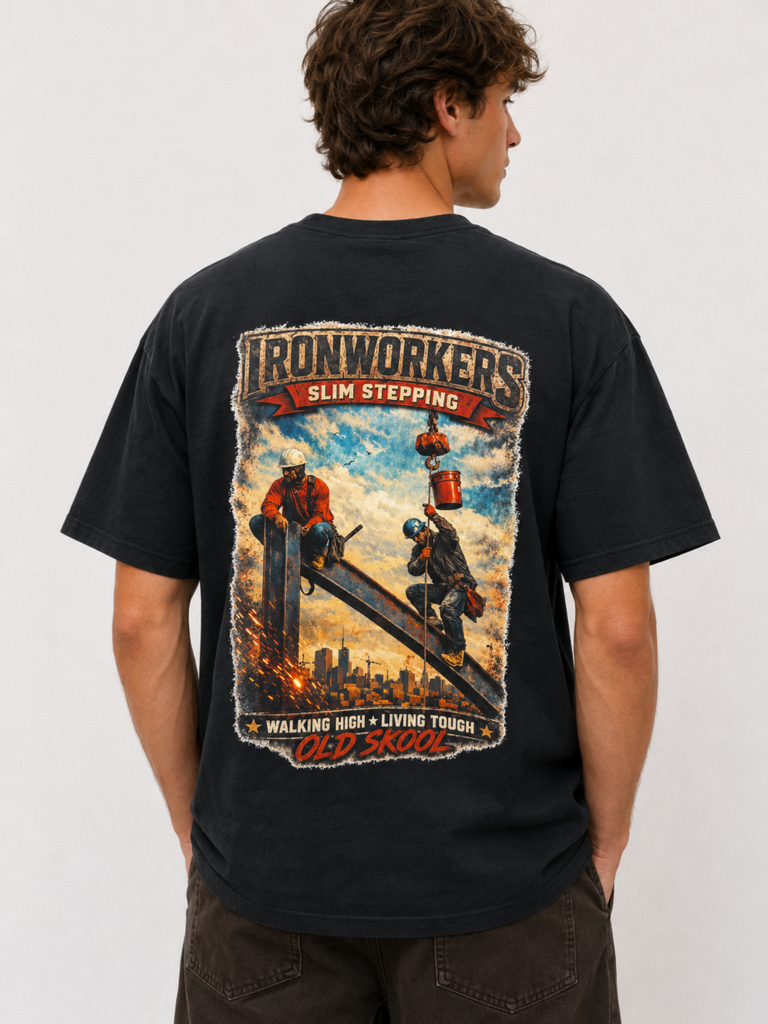 Old Skool Customs Ironworkers Slim Stepping T-Shirt