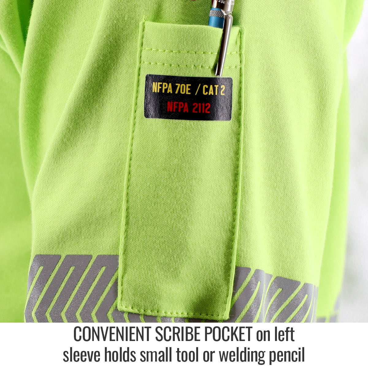 Black Stallion 7 oz. AR/FR Cotton Knit Long-Sleeve T-Shirt, Lime with Reflective Tape #TF2511-LM
