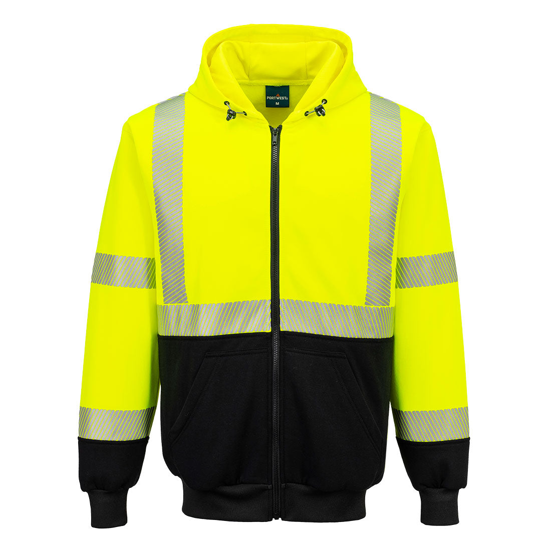 Portwest Hi-Vis Contrast Segmented Tape Zipped Hoodie-UB320-Yellow