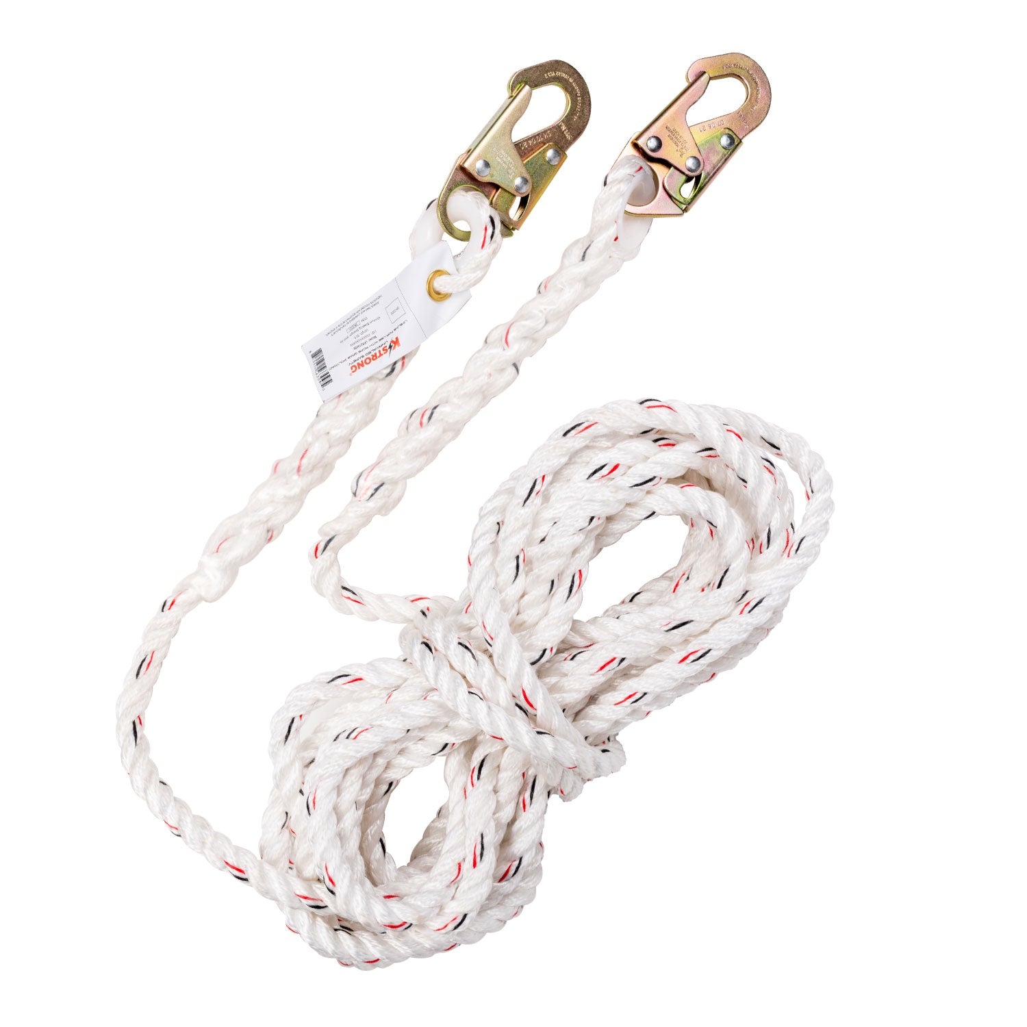 KStrong Vertical White Polydac Rope Lifeline with Snap Hooks at Both Ends