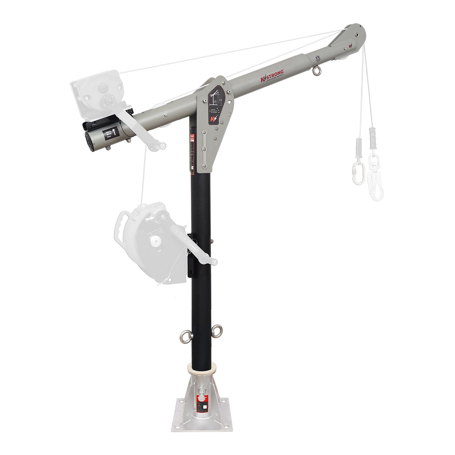 KStrong® Megadavit™ Floor Mount Basic Kit. Includes Floor Mount Column Mast Receiver, 54 in. Column Mast, and 3 ft. Cantilever Boom Arm with Winch Bracket