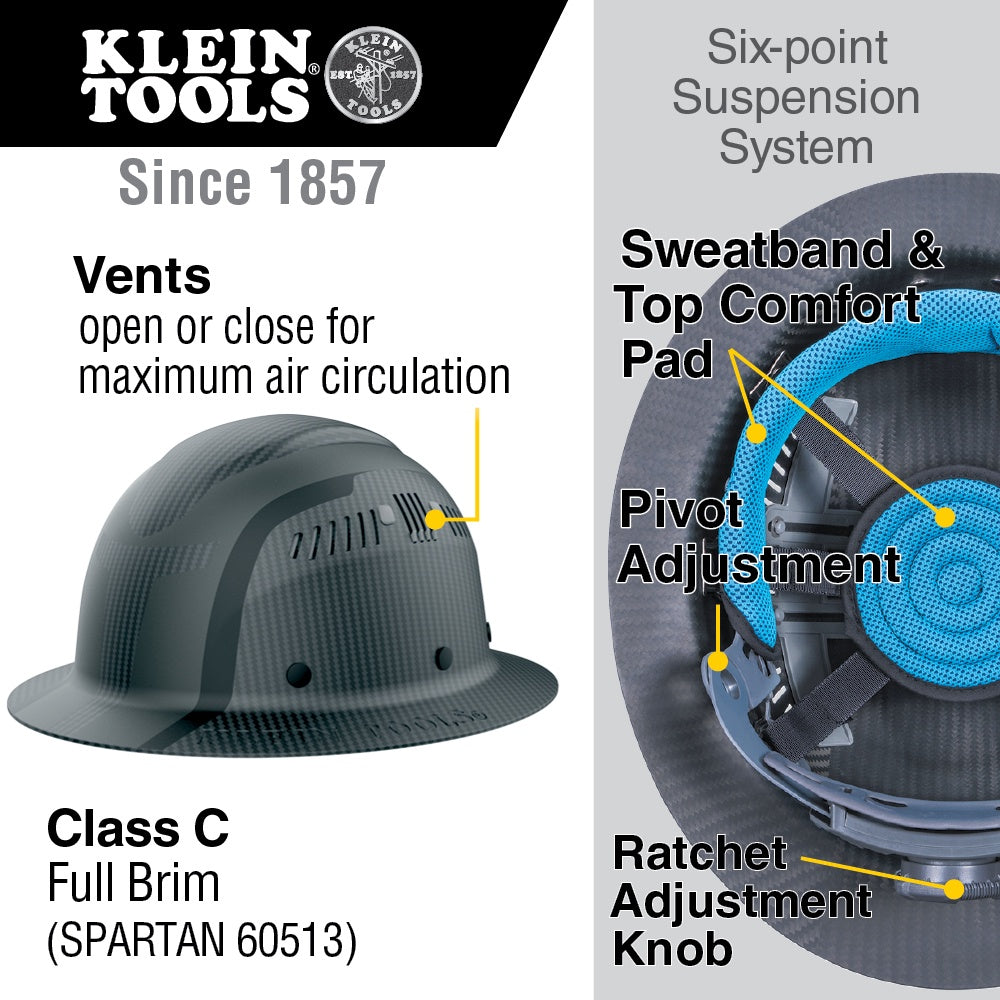 Klein Carbon Fiber Full Brim Hard Hat, Spartan Vented #60513