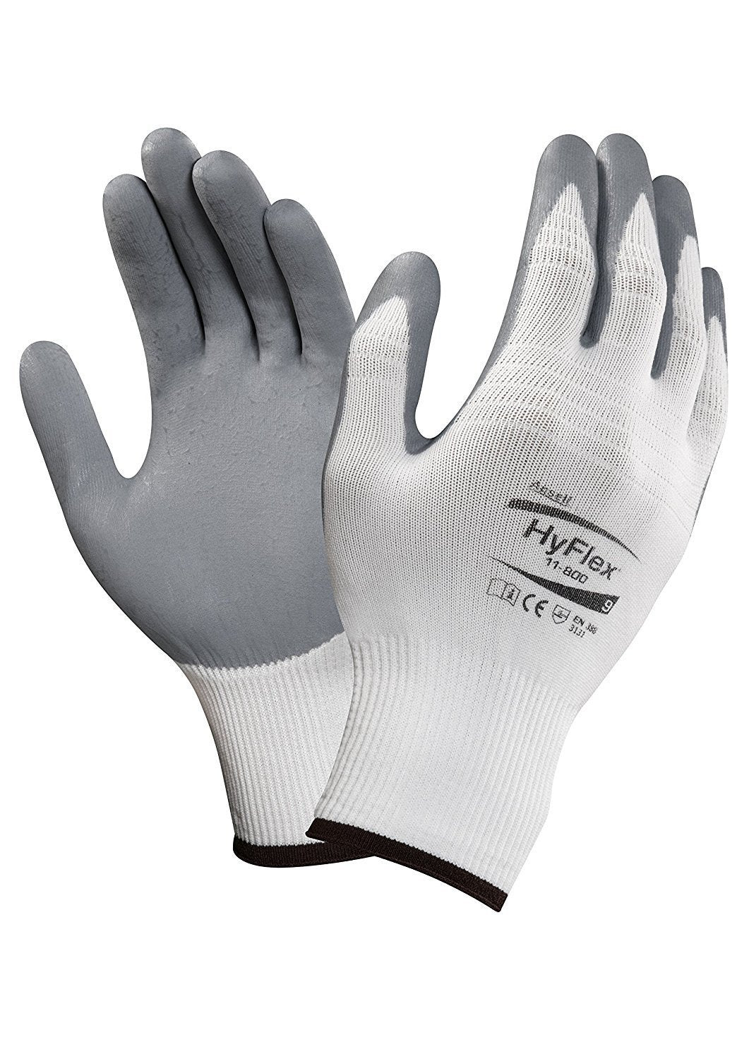 Ansell Hyflex 11-800 Gray/White 9 Nylon Work Gloves - Nitrile Foam Palm Only Coating