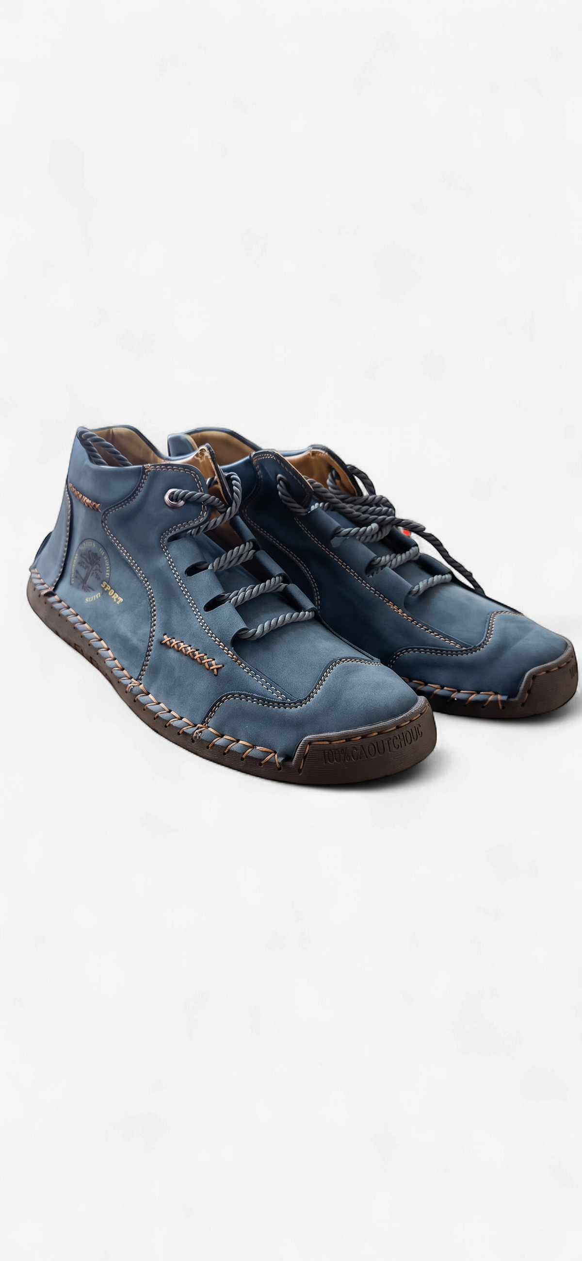 Men’s Leather Lace-Up Chukka Work Boots – Warm Mid-Top Outdoor Hiking Shoes - Blue
