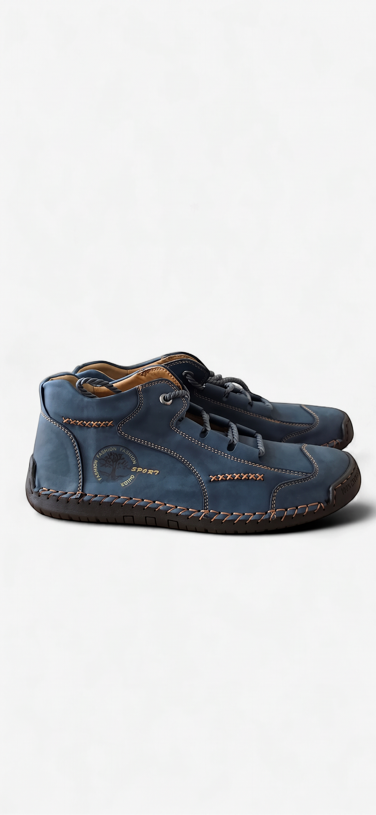 Men’s Leather Lace-Up Chukka Work Boots – Warm Mid-Top Outdoor Hiking Shoes - Blue