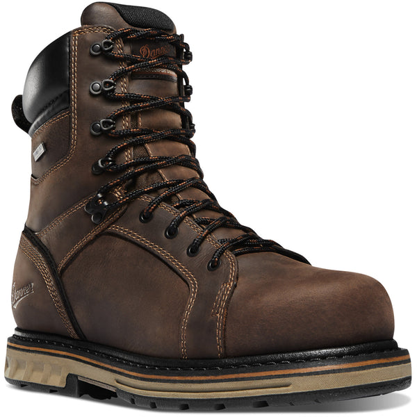 Danner 8" brown leather lace up steel toe work boot