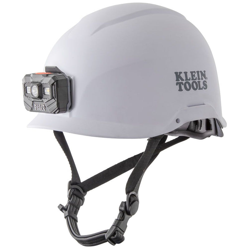 Klein Safety Helmet, Non-Vented-Class E, with Rechargeable Headlamp, White