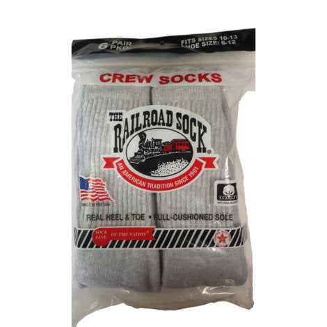 The Railroad Sock 6 Pk Mens Crew Sock Grey (6072)