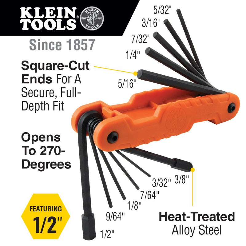 Klein Pro Folding Hex Key Set, 11 Keys