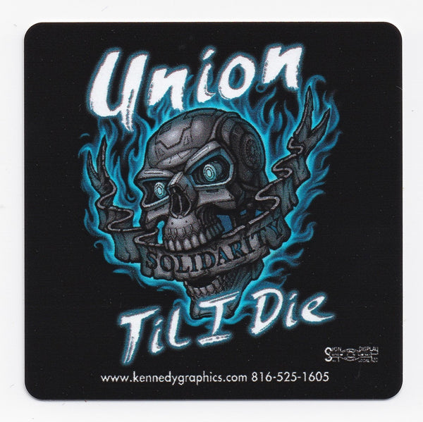 'Union Til I Die' Skull w/Blue Flames Hard Hat Sticker  S-108
