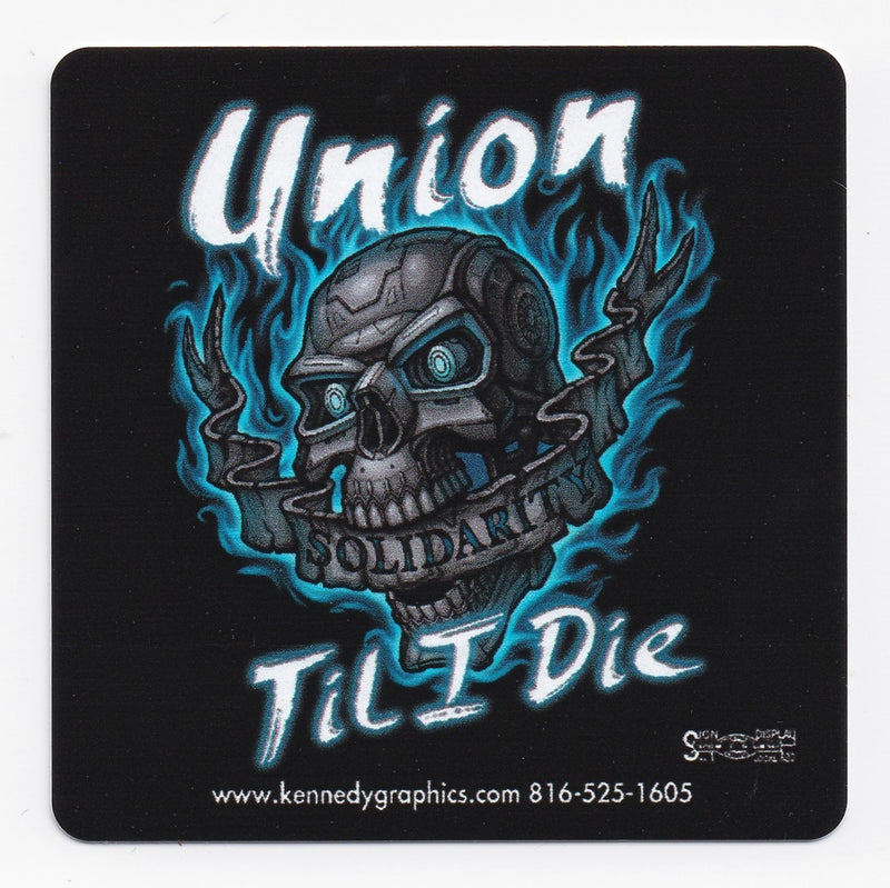 'Union Til I Die' Skull w/Blue Flames Hard Hat Sticker  S-108