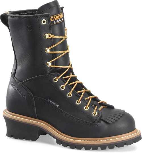 Carolina 8" waterproof black leather lace up logger work boot