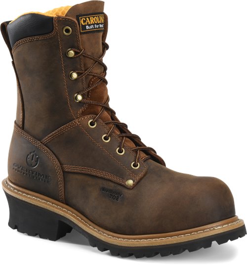 Carolina 8" logger brown leather lace up work boot