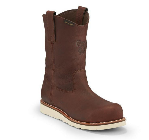 Chippewa wedge sole pull on brown leather boot