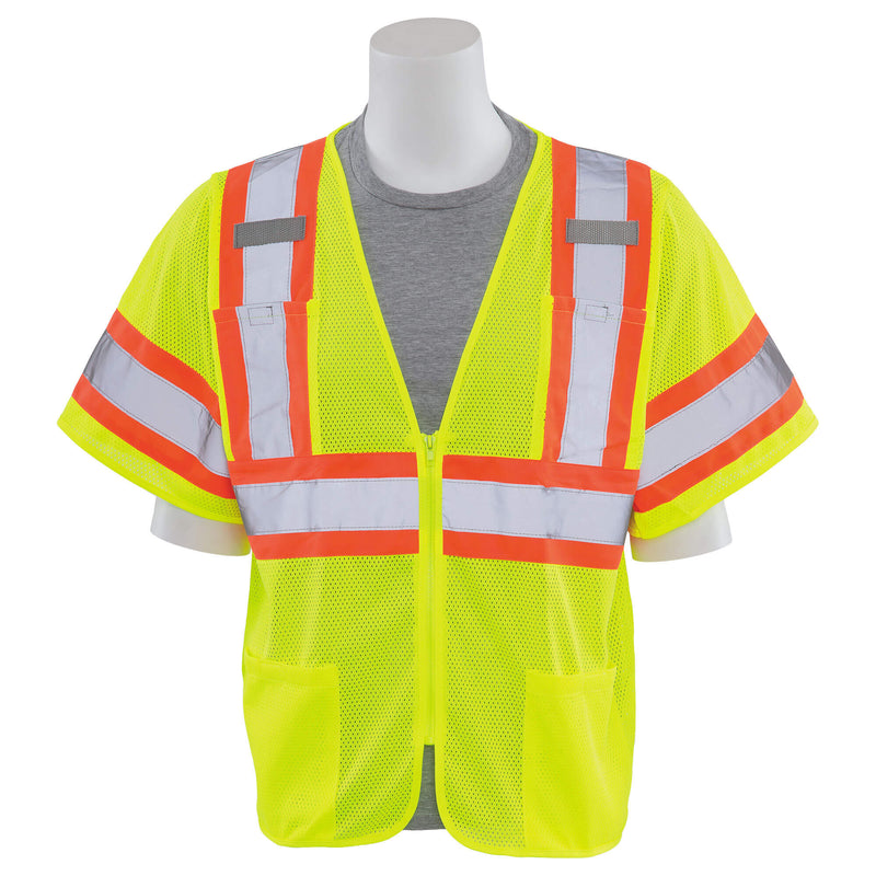 ERB S683P Type R Class 3 Mesh Two-Tone Safety Vest with Zipper - Yellow/Lime- Discontinued - HardHatGear