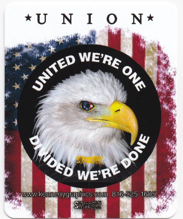 'Union... United We're One, Divided We're Done' American Flag w/Eagle Hard Hat Sticker 