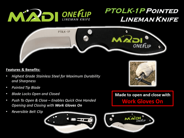 MADI OneFlip Pointed Lineman Knife PTOLK-1P