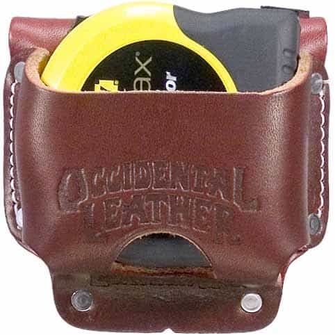 Features Quality leather high mount tape pocket holds up to a 35’ tape or the FatMax®. Accepts up to 3" work belt"  Made in USA!
