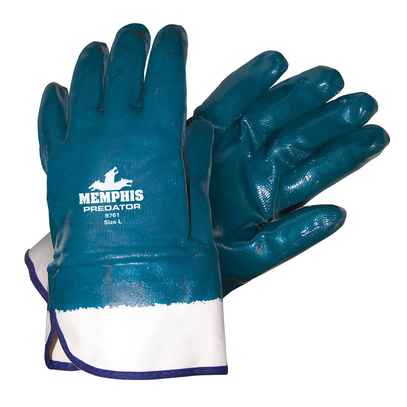 Memphis Predator Nitrile Coated Gloves, Smooth Finish, Fully Coated, Large, Blue, Dozen