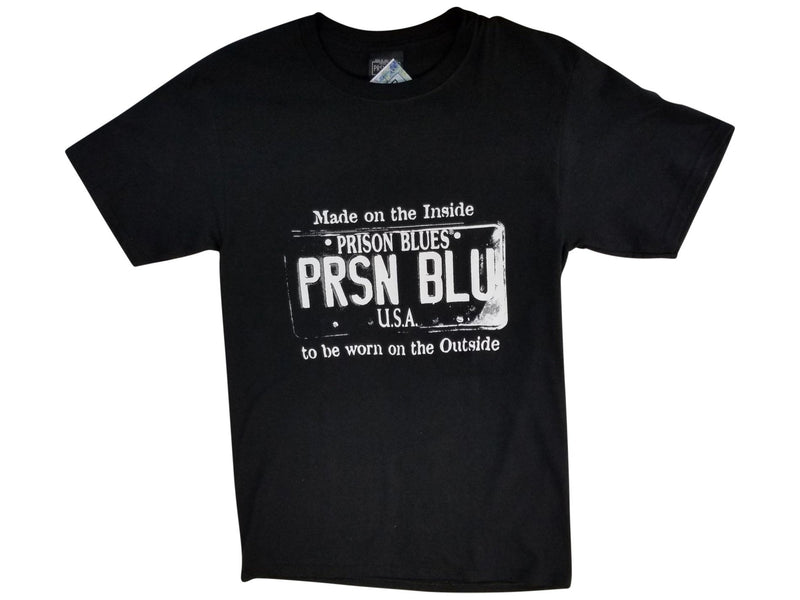Prison Blues USA License Plate Black T-Shirt