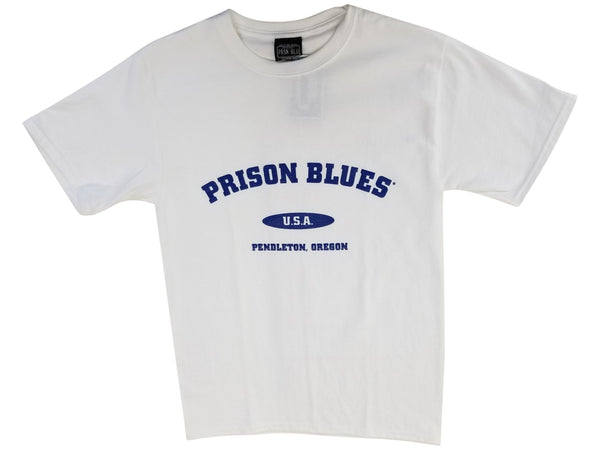 Prison Blues Varsity Blues T-Shirt in White #2704015-Clearance