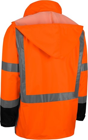 GSS Class 3 Premium Hooded Hi-Viz Orange Rain Jacket Black Bottom