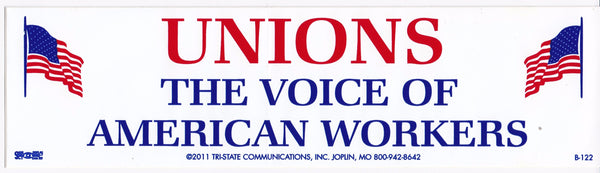 Unions, The Voice Of American Workers Bumper Sticker #BP122 - HardHatGear